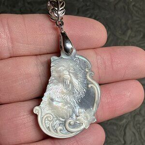 Angry Bear and Flower Mother of Pearl Pendant